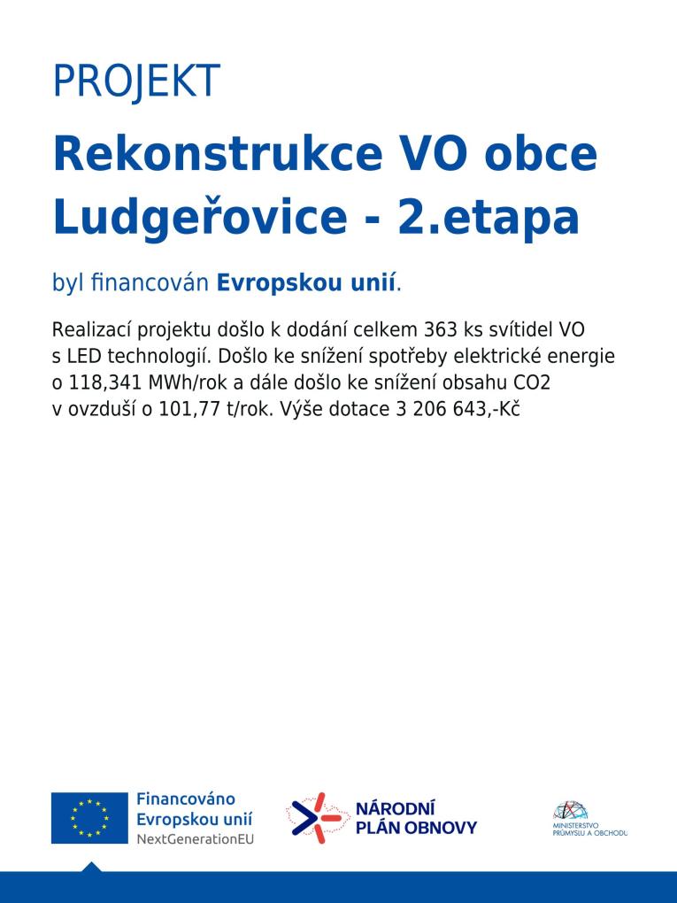 Projekt - Rekonstrukce veřejného osvětlení v&nbsp;obci Ludgeřovice - 2.&nbsp;etapa