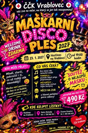 Plakát - Maškarní disco ples na Vrablovci
